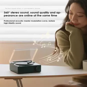 Bluetooth-динамик, Виниловый проигрыватель с кнопкой формы для регулировки звука, HD-качество звука с цифровыми часами, виниловая запись, может вращаться