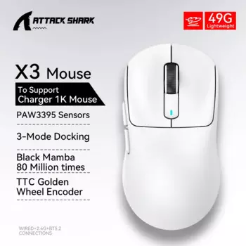 Bluetooth-мышь Attack Shark X3 PixArt PAW3395 трехрежимное соединение Bluetooth-мышь проводная 8 кГц/беспроводная игровая мышь для макросов 4 кГц