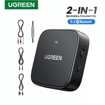 Bluetooth-приемник UGREEN, адаптер передатчика 2-в-1, беспроводной Bluetooth 5,2 3,5 мм Aux аудио адаптер для ТВ, автомобиля, беговой дорожки