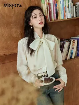 Блузка с бантом и длинным рукавом, MXD41C0312