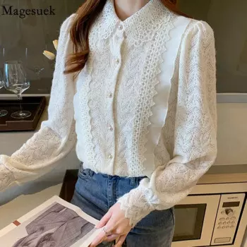 Блузка женская кружевная с длинным рукавом, осенняя