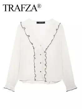 Блузка женская летняя с V-образным вырезом, однобортная