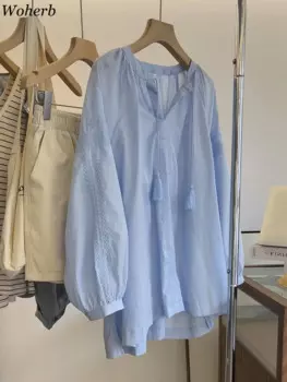 Блузка Женская Осенняя с V-образным вырезом и вышивкой