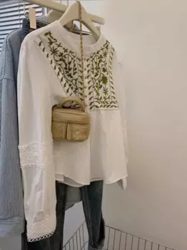 Блузка женская с круглым вырезом, с вышивкой