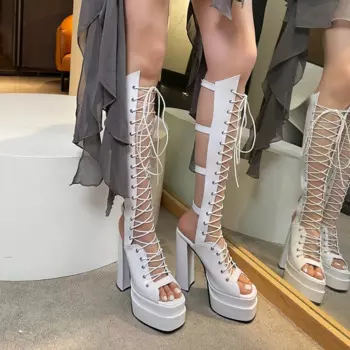 BLXQPYT пикантные женские сандалии туфли-лодочки с пряжкой с перекрестными ремешками с открытым носком на высоком каблуке в римском стиле туфли-лодочки для вечерние большой роскошный на платформе 2022-9