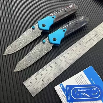 BM 945-221 Gold Mini Class O Sbor Ne Складной нож 2,92 "Vg10 Дамасское лезвие Ручка из углеродного волокна Открытый охотничий походный нож