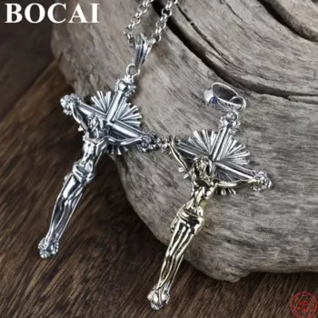 BOCAI S925 Стерлинговое серебро подвески для женщин мужчин новая мода крест Иисус Распятие амулет ювелирные изделия Бесплатная доставка