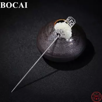 BOCAI S925 заколка для волос из стерлингового серебра для женщин, аксессуары для волос, винтажный тотемный нефритовый головной убор, аргентинские ювелирные изделия, оптовая продажа