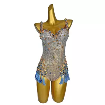 Боди женское блестящее с бахромой и блестками