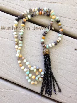 Boho chic узел Roundell Амазонит бусины Цепочки и ожерелья небольшой кристалл бисер кисточка наслоения Цепочки и ожерелья