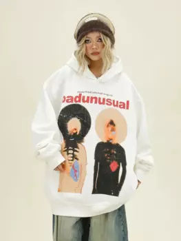 Боится проблем, женские толстовки с абстрактным принтом, Новинка осени 2024, СВОБОДНЫЙ Модный универсальный топ бойфренда в американском ретро-стиле