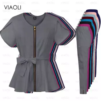 Больничный хирургический костюм на молнии с V-образным вырезом, рабочая одежда для салона красоты, эластичная блузка, брюки, стоматологическая Униформа с коротким рукавом для питомца