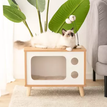 Большая деревянная кошачья домашняя ретро-кровать Mewoofun для кошек с когтеточкой и подушкой, мебель для кошек, кошачья чесалка