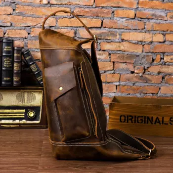 Большая кожаная нагрудная сумка в стиле ретро для спорта, походов, велоспорта, сумки через плечо из кожи Crazy horse, мужские нагрудные сумки, сумка на одно плечо