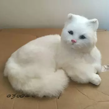 Большая модель белого лежащего кота из пластика и меха, модель для украшения дома, подарок, около 30 см, a0055