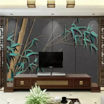 Большие настенные 3D-обои milofi на заказ, рельефные линии, бамбуковые светлые роскошные фоновые обои в китайском стиле для телевизора