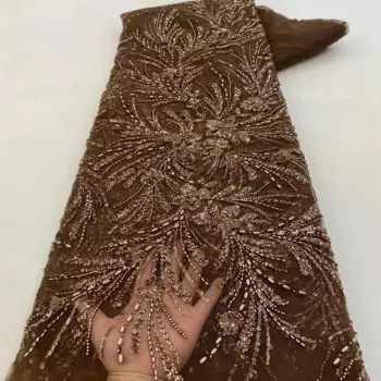 Большой свадебный Тюль 5 ярдов, кружево с блестками и бусинами, тяжелая богатая вышивка, французская сетчатая ткань TS278