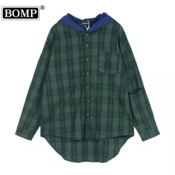 [BOMP] Парижская толстовка с капюшоном и цветной клеткой, свободная куртка в повседневном стиле, новая мода унисекс