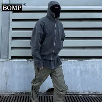 [BOMP] винтажный кардиган на молнии с изображением маски ниндзя FK, уличная американская свободная Повседневная Толстовка, Свитшот