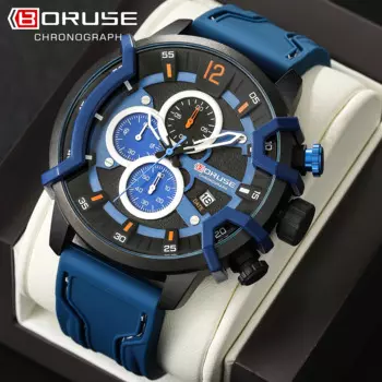 BORUSE мужской хронограф мужские синие кварцевые часы роскошные мужские силиконовые наручные деловые часы с календарем водонепроницаемые мужские часы