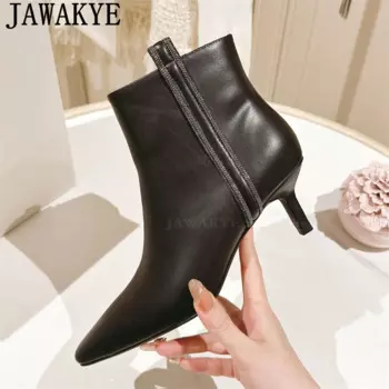 Ботильоны из натуральной кожи с острым носком на каблуке с котятами женские сексуальные дизайнерские короткие ботинки челси простые зимние модные брендовые ботинки