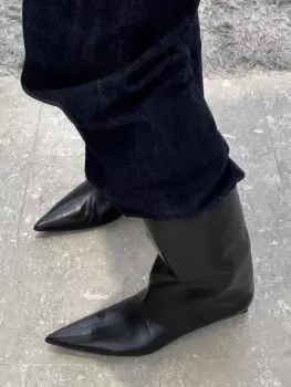 Ботильоны на низком каблуке с острым носком в британском стиле, простые женские ботинки «Челси» в стиле ретро, черные женские ботильоны из мягкой кожи без шнуровки, Botas Femininas