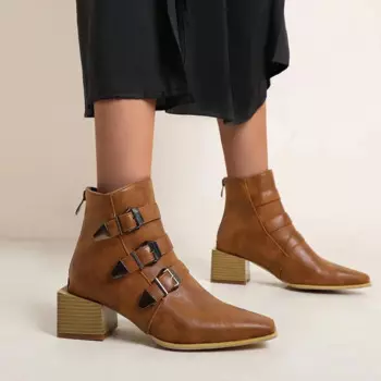 Ботинки для верховой езды, обувь с заклепками, роскошные дизайнерские ботинки на молнии, женские модные резиновые ботильоны из искусственной кожи на каблуке, 2024