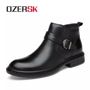 Ботинки OZERSK мужские зимние, натуральная кожа, повседневные Теплые полусапоги, черные, размеры 36-46