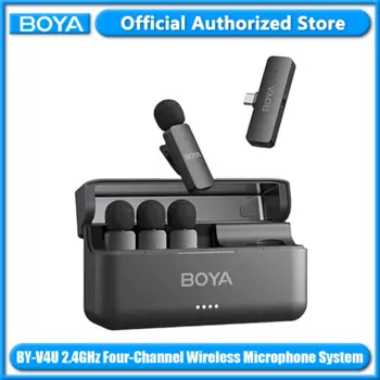 BOYA BY-V4U 2,4 ГГц четырехканальный беспроводной петличный микрофон для iPhone Android телефона ПК YouTube видеозаписи Vlog Live