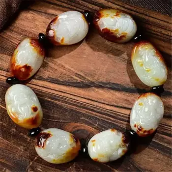 Браслет Hetian Pebble White Buddha из грубого камня, нефрита