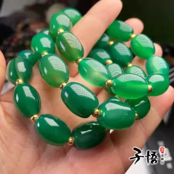 Браслет из зелёного агата и халцедона