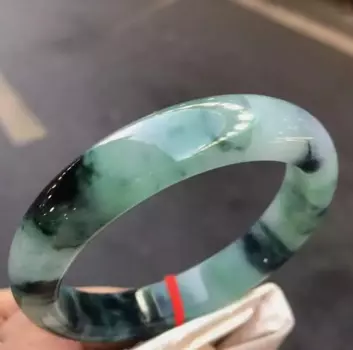 Браслет из жадеита Nature Grade AAA ледяной зеленый черный бирманский нефритовый браслет 58 мм