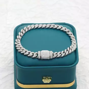 Браслет кубинский с муассанитом, 6 мм, унисекс