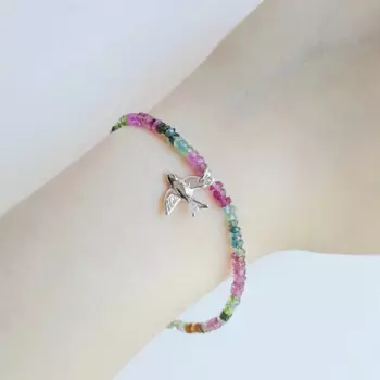 Браслет с натуральным радужным турмалином Lii Ji, изящный браслет из стерлингового серебра 925 пробы в виде голубей