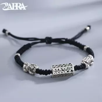 Браслет ZABRA S990 из серебра пробы для пар, мужской и женский ретро браслет в этническом стиле, с Красной веревкой