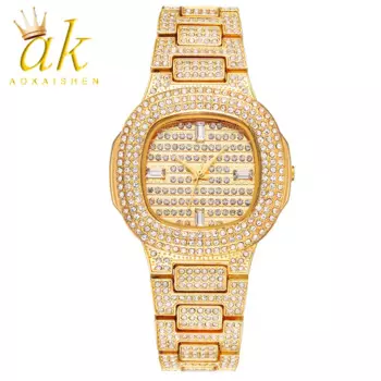 Бренд Aokaishen, кварцевые дамские золотые модные наручные часы, женские наручные часы из нержавеющей стали, женские часы