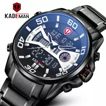 Бренд KADEMAN мужские военные модные часы кварцевые наручные часы Стальные водонепроницаемые двойной дисплей мужские кожаные часы Relogio Masculino
