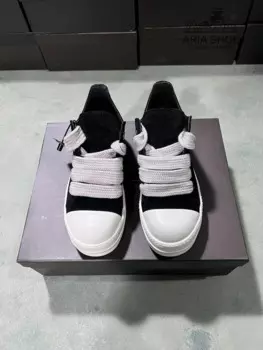 Бренд Ricks Классические толстые шнурки Дизайн Ретро Стиль Черная коровья замша Повседневная обувь Мужчины Owens Качественные низкие кеды на плоской подошве Женские кроссовки