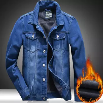 Брендовая мужская бархатная джинсовая куртка 2023, зимняя толстая теплая мужская джинсовая куртка, модная повседневная джинсовая куртка синего цвета M-5XL