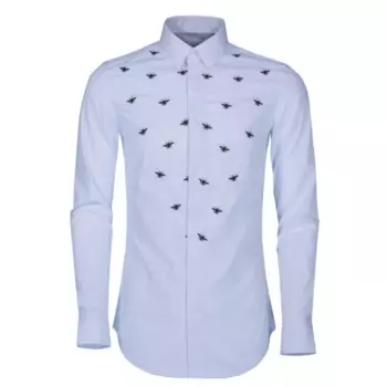 Брендовая мужская рубашка с вышивкой пчела, хлопковая приталенная Повседневная Деловая Классическая рубашка с длинным рукавом, модная роскошная мужская рубашка