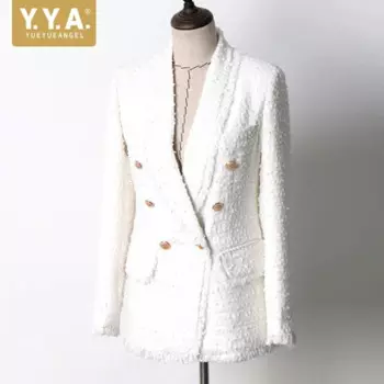 Брендовая новинка, женские длинные пальто, модная однотонная приталенная твидовая куртка, Женская двубортная верхняя одежда, деловая Повседневная Женская куртка