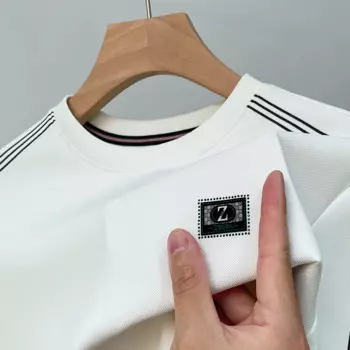 Брендовая осенняя одежда, деловая Повседневная модная трендовая дизайнерская однотонная мужская футболка с круглым вырезом и длинным рукавом