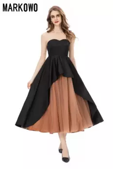 Брендовое банкетное платье MARKOWO Desinger 2023, прозрачное Сетчатое контрастное платье с круглым вырезом и длинными рукавами