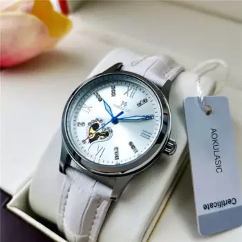 Брендовые Часы AOKULASIC, женские Роскошные автоматические механические часы для женщин, полые алмазы, новинка 2022, водонепроницаемые женские часы с кожаным ремешком