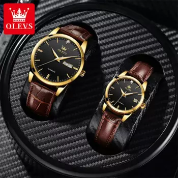 Брендовые Роскошные автоматические часы OLEVS для пар для мужчин и женщин, модные водонепроницаемые механические часы с кожаным ремешком, повседневные часы для пар