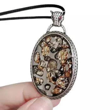 Brenham подвеска метеорит Природный оливковый метеорит S925 Серебряное ожерелье ювелирный материал образец S925 Серебряный кулон-LK047