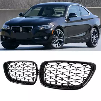 Бриллиантовая передняя решетка радиатора для BMW 2 серии F22 F23 F87 M2, гоночный гриль, серебристые грили, глянцевые черные решетки 14-19, аксессуары