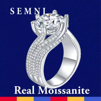 Бриллиантовое кольцо SEMNI 3,0 карат 5,0 карат с муассанитом для женщин, обручальное серебряное кольцо с рубином, розовым сапфиром и изумрудом