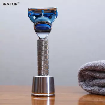 Бритвенный набор iRAZOR Classic F5 Fusion с 5 лезвиями и 5 ручками, хромированная бритва, парикмахерский инструмент для ухода для мужчин с держателем из нержавеющей стали