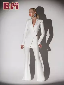 BRLMALL-2 шт. элегантный женский костюм с зубчатыми лацканами, комплект куртки и брюк, классический однотонный женский костюм 2025 года, простой женский офисный костюм